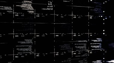 Animasyon dijital grafikleri, grafikleri, bilgisayar verileri ve numaraları olan gelecekteki ekran. Animasyon. Ekonomi, finans, teknoloji veya gelecekteki teknolojiler kavramı, kusursuz döngü.