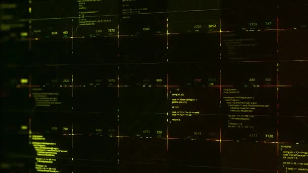 Hacker επίθεση μέσω του δικτύου, γράφοντας έναν ειδικό κωδικό σε μια μαύρη οθόνη υπολογιστή. Κινούμενα σχέδια. Αφηρημένο υπόβαθρο ροής στοιχείων κομματιών, αδιάλειπτη βρόχος. — Αρχείο Βίντεο