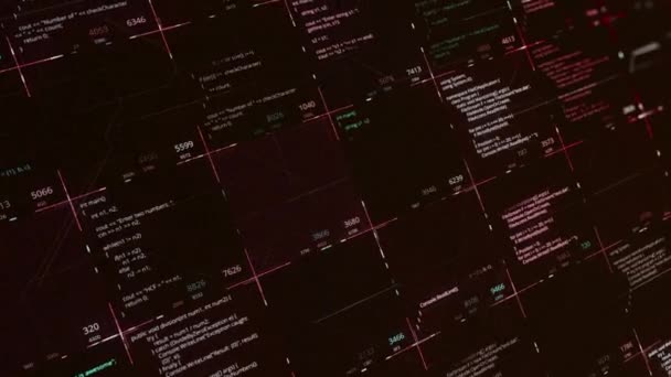 Computador tela preta com palavras e código, processamento de ataque cibernético. Animação. Conceito de tecnologia da Internet, visualização da atividade de hackers, loop sem costura. — Vídeo de Stock