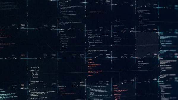 Hacker roubando dados, dados digitais abstratos no fundo da tela preta. Animação. Conceito de segurança cibernética do sistema sob ataque, tela do computador com processo de hacking. — Fotografia de Stock