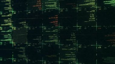 Korsan saldırısı siyah ekranda tespit edildi. Animasyon. Programlama kodunu hackleyen soyut bilgisayar ekranı, kusursuz döngü. Siber Suçlar kavramı.