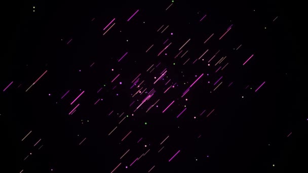 Stream of slow-moving strokes. Animation. Beautiful cosmic stream of slow glowing strokes and circles. Simplified cosmic flow in form of slow strokes and shining dots on black background — Stock Video