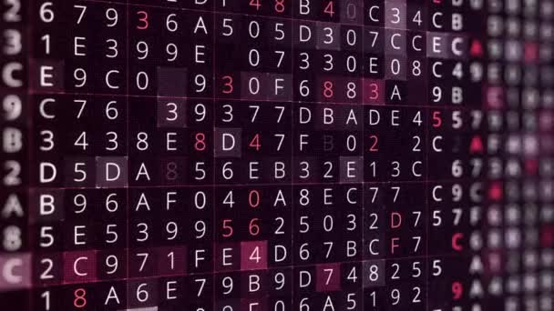 Zahlen und Buchstaben abstrahieren bunten Hintergrund, nahtlose Schleife. Animation. Hackerangriff, Prozess der Passwortauswahl, Zufallszahlen und Symbole. — Stockvideo