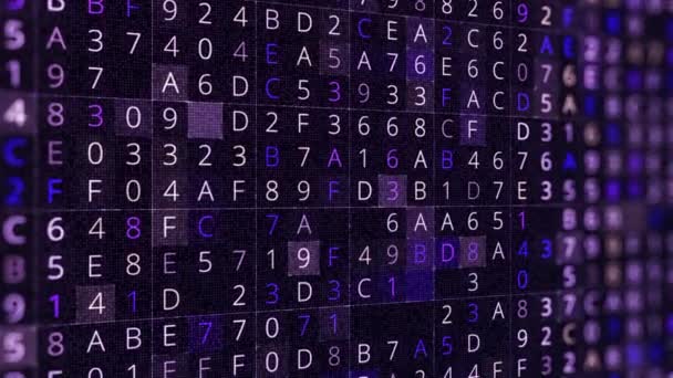 Nummer och bokstäver abstrakt färgglad bakgrund, sömlös loop. Animering. Hackerattack, process för val av lösenord, slumptal och symboler. — Stockvideo