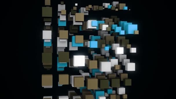 黒の背景にキューブの塔。アニメーション。浮動カラフルなキューブの3D構造。表示されるカラフルなキューブのエンドレスタワー。ループ3Dアニメーション — ストック動画