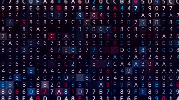 Fond de piratage abstrait, chaînes de code de programmation changeantes à l'écran, boucle transparente. Animation. Piratage d'un mot de passe par sélection automatique de symboles. — Video