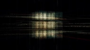 3D modelleme, dijital ortamda yüzen küp. Animasyon. 3B nesnenin modeli, yavaş hareket eden noktalardan ve şekilleri oluşturan çizgilerden soyut geometrik bileşim.