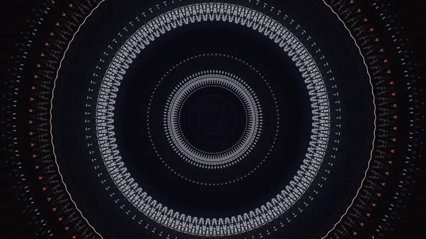 Abstrakt korridor med lysande, blinkande ringar, sömlös ögla. Media. Glödande cirklar skapar en tratt på svart bakgrund, sömlös loop. — Stockfoto