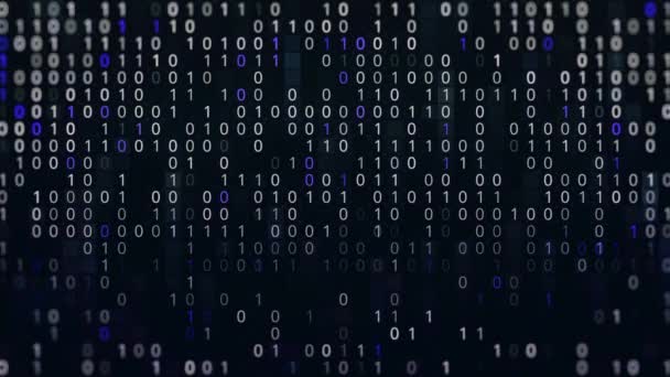Blue and white binary code fast typing on dark display. Animation. Numbers zero and one coding on black background, seamless loop. — Stock Video