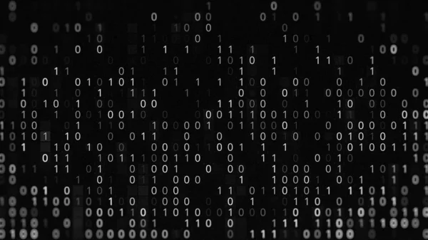 비밀 번호 0 과 1이 있는 흑백 배경. 애니메이션. 검은 배경 코드. 바이너리 코드 시스템의 고장. 이진 코드를 사용하는 프로그래밍 — 스톡 사진