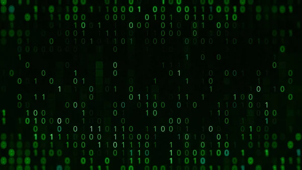 İkili kodlu matrisin yeşil arkaplanı. Animasyon. Matris uzayında ikili kod kümesi. İkili kod şeklinde bir Matris yazılımı. Sıfırdan başlayarak matris içinde bir kod — Stok fotoğraf