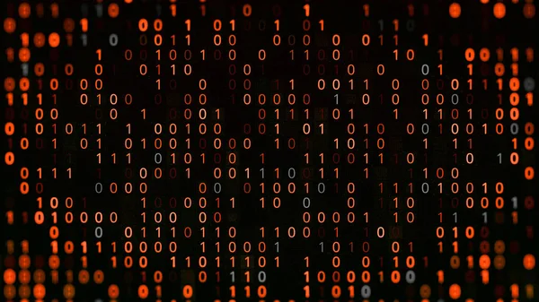 Hacken programma met binaire code. Animatie. Detectie van virus in computersysteem met binaire code. Veel heldere combinaties van nul en één. Leesprogramma binaire code — Stockfoto
