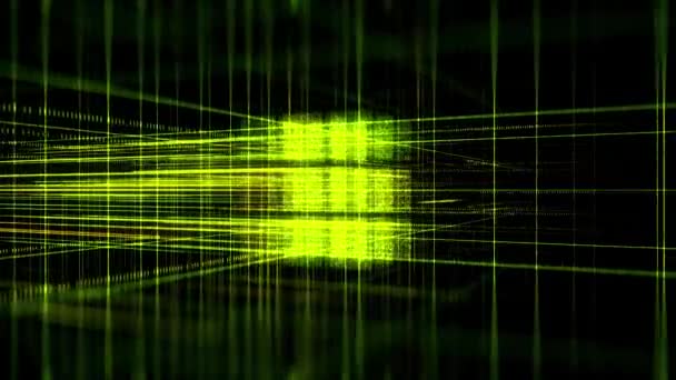 El cubo abstracto verde se ensambla a partir de partículas pequeñas. Animación. Figura 3D brillante girando sobre fondo negro, lazo sin costuras. — Vídeos de Stock