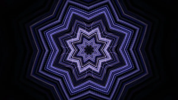 Estrella pulsante púrpura abstracta sobre fondo negro, lazo sin costuras. Animación. Patrón festivo con estrella caleidoscópica de cinco puntas como símbolo de las vacaciones de Navidad y Año Nuevo. — Foto de Stock