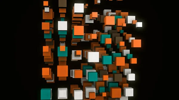 Growing tower of cubes. Animation. Abstract tower of colorful cubes appearing in air on black background. Beautiful structure of tower rising up out of 3D cubes or squares — Stock Photo, Image