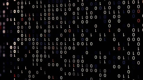 Flujo de información, ondas de uno y cero números sobre fondo negro, bucle sin fisuras. Animación. Código binario con dígitos coloridos, concepto de programación. — Foto de Stock
