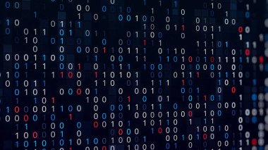 Teknik ortam, programlama ikili kodu. Animasyon. Modern teknoloji kod kavramı, dijital soyut arkaplan, kusursuz döngü.