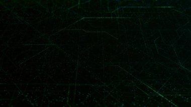 Yeşil arka plandaki çizgilerin şeması. Animasyon. Matrisin siber uzayında hareket eden çizgilerle diyagram. Parlak yeşil arkaplanlı diyagramda