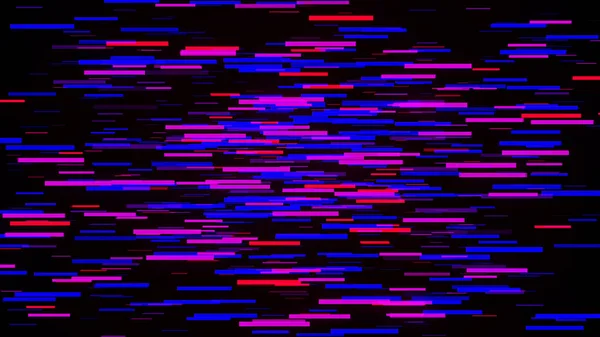 Абстрактні барвисті короткі горизонтальні лінії, що рухаються випадково на чорному тлі. Анімація. 3D рухи нескінченних вузьких смуг, безшовна петля . — стокове фото