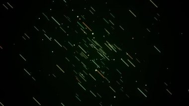 Meteor yağmurunun soyut görüntüsü. Animasyon. Yıldızlı kara gökyüzü arka planında göktaşı yağmuru, pürüzsüz döngü.