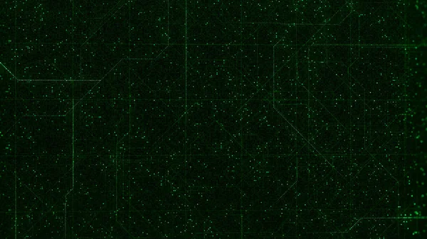 Yeşil arka plandaki çizgilerin şeması. Animasyon. Matrisin siber uzayında hareket eden çizgilerle diyagram. Parlak yeşil arkaplanlı diyagramda — Stok fotoğraf
