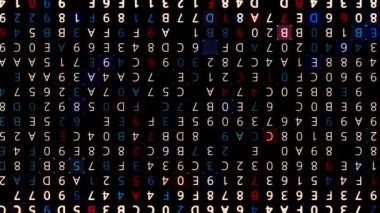 Soyut 3D fütüristik dijital veri kodu siyah arkaplanda, pürüzsüz bir döngüde görünür. Animasyon. Siber saldırı ve kötü niyetli yazılım oluşturulması.