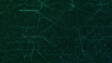 Veri noktaları ve elektronik sinyalleri olan soyut devre kartı. Animasyon. Yüksek teknoloji geçmişi olan hareketli grafikler, yapay zeka kavramı.