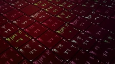 Dijital bilgisayar veri toplama, ters yönde hareket eden birçok hücre dizisi arayüzü. Animasyon. Web sitelerinden bilgi, kusursuz döngü.