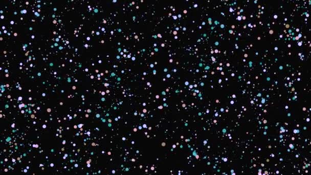 Colorful dots randomly move and hypnotize. Animation. Dive into space with moving colored dots on dark background. Hypnotic effect with moving dots — Stock Video