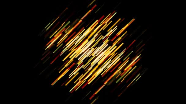 Visualisation abstraite du soleil dans l'espace. Animation. Mouvement lent de rayures dorées brillantes créant une sphère isolée sur fond noir. — Video