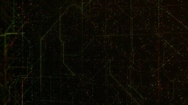 CPU veri işleme ile devre kartı deseni. Gelecekçi yapay zeka işlemcisi. Animasyon. Bilgisayar ve teknoloji geçmişi, kusursuz döngü.