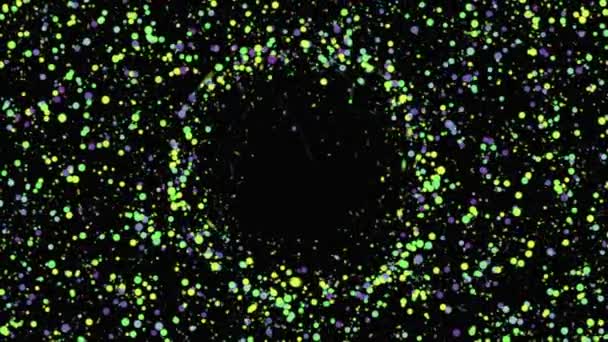 Visualizzazione astratta di un buco nero nello spazio. Animazione. Anello creato da milioni di punti colorati sparsi su tutto lo schermo. — Video Stock