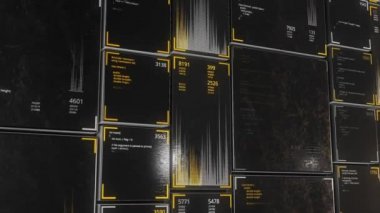 Siyah arkaplanda programlama kodu, kusursuz döngü. Animasyon. Programlama dili ve sistem mühendisliği kavramı.