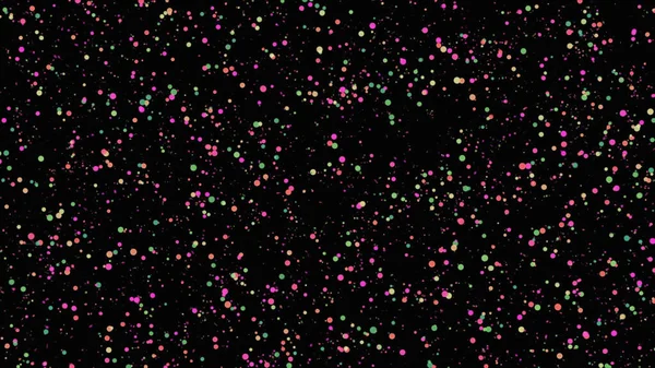 Absztrakt színes buborékok áramló kaotikusan fekete háttér, zökkenőmentes hurok. Animáció. Ünnepi minta konfetti részecskékkel, zökkenőmentes hurok. — Stock Fotó