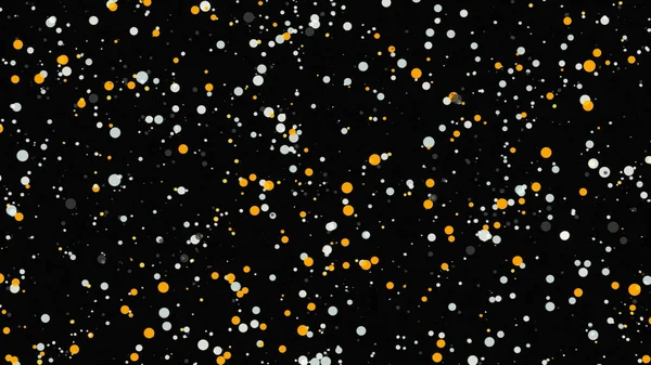 Un nuage de particules blanches et dorées calmes coulant lentement sur fond abstrait noir, boucle transparente. Animation. Molécules rondes en mouvement lent et sans fin. — Photo
