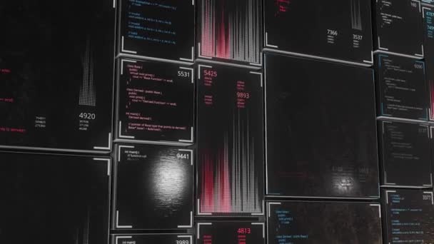 暗号化された高速長スクロールプログラミングセキュリティハッキングコード黒の背景にシームレスなループ。アニメーション。人工知能とシステムハッキングの概念. — ストック動画