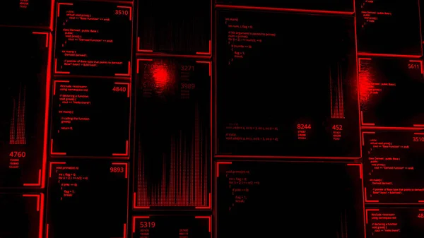 仮想空間を飛行するプログラムコードのブロックは、異なる移動デジタル画面、シームレスなループに分かれています。アニメーション。パスワードハッキングのためのプログラムの概念. — ストック写真