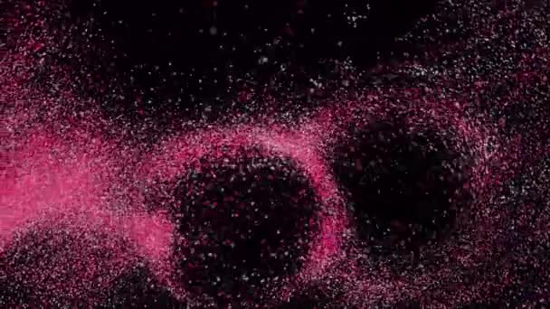 Visualización abstracta del movimiento de las virutas metálicas bajo la influencia del imán. Animación. Imitación de polvo de metal colorido y campo magnético. — Vídeos de Stock