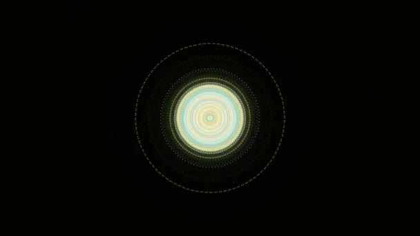 Visualisation abstraite des signaux radiaux sur fond noir, boucle transparente. Animation. Beaux cercles colorés devenant de plus en plus petits en mouvement clignotant. — Video