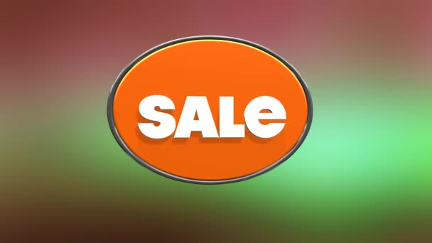 Abstraktní oranžová oválná cedule s prodejním slovem. Média. Rotační deska s informacemi o konečném prodeji, 7,99 dolaru za veškeré zboží. — Stock video
