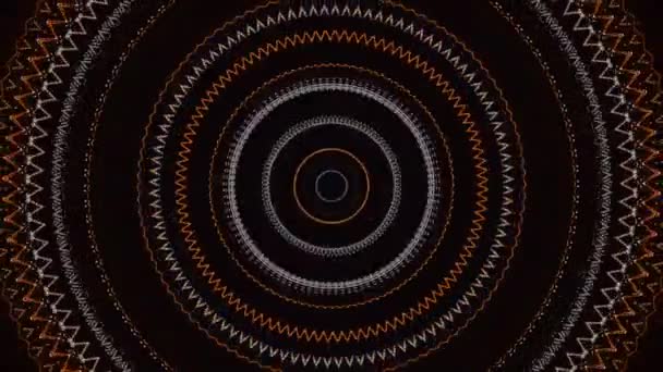 Abstracto túnel radial hipnótico del espacio exterior sobre fondo negro, lazo sin costuras. Animación. Patrón futurista con anillos parpadeantes. — Vídeos de Stock