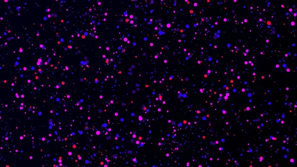 Fondo abstracto de partículas de polvo dividido en dos partes. Animación. Círculos pequeños coloridos flotando caóticamente sobre fondo negro, lazo sin costuras. — Foto de Stock