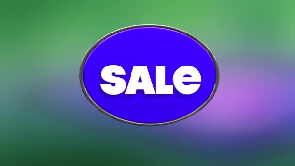 Cartel azul de la venta sobre fondo borroso rosa y verde, precio bajo para compras en línea. Medios. Todas las mercancías por 7.99 dólares. — Vídeo de stock