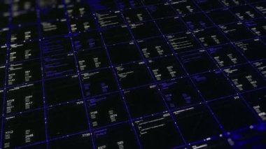 Siyah arka planda akıllı iş verileri analitik teknolojisi, kusursuz döngü. Animasyon. Mali ve pazarlama bilgilerini analiz eden gelecekteki küresel yazılım.