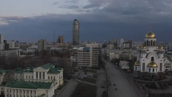 Die Blutkirche Namen Allerheiligen Russland Jekaterinburg Archivmaterial Abendliche Luftaufnahme Einer — Stockfoto