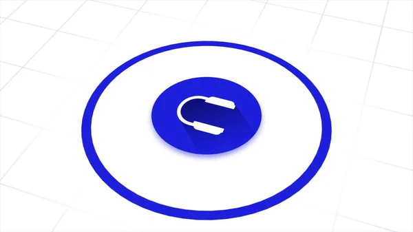 하얀 배경 위에서 회전하고 있는 헤드폰의 흰색 회로도를 둘러싸고 있는 파란 원광파. 애니메이션. 테크노 음악의 개념. — 스톡 사진