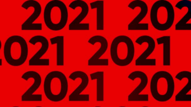 Rangées noires de 2021 inscriptions se déplaçant lentement dans les directions opposées sur fond rouge vif. Animation. Concept de nouvelle année temps, boucle transparente. — Video