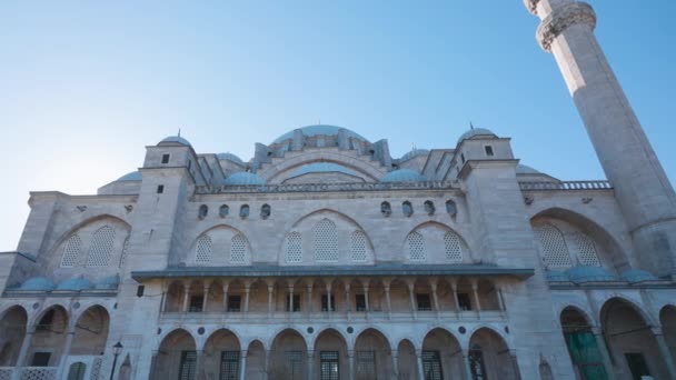 Istanbuls ancient Mosque on background of blue sky. Action. Great Turkish Mosque is located in old district of Istanbul. Istanbul Tourist Attractions — Stock Video