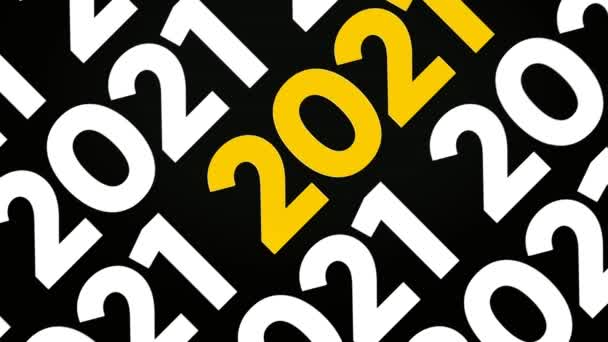 Abstract moving text, new year background motion. Animation. White and yellow digits flowing diagonally isolated on black background, seamless loop. — Stock Video