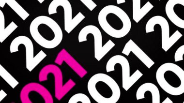 Soyut beyaz ve pembe sayılar siyah arkaplanda yavaş yavaş akıyor, kusursuz döngü. Animasyon. Yeni yıl kavramı. 